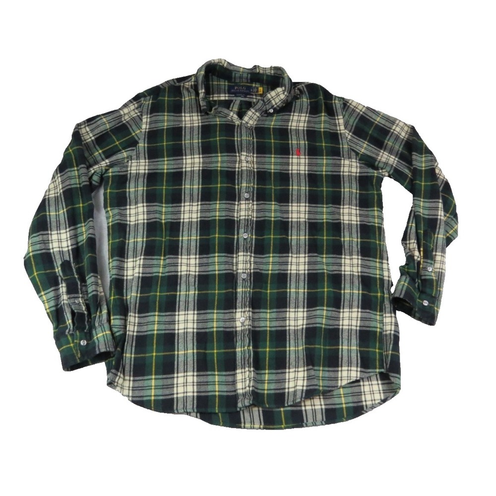Polo Ralph Lauren Classic Fit Plaid Flannel Shirt Mens XL Green Yellow Cotton